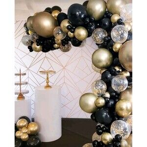 121-Pcs. Black, Gold Balloon Garland Arch Kit